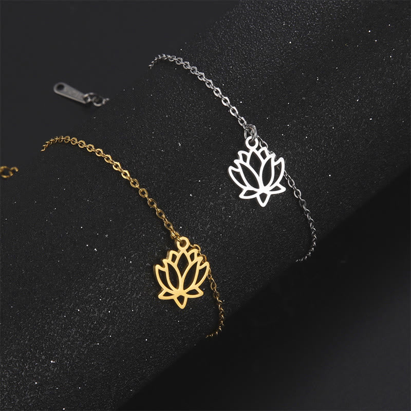 Lotus Titanium Steel Bracelet – gold and silver lotus charm two-tone comparison