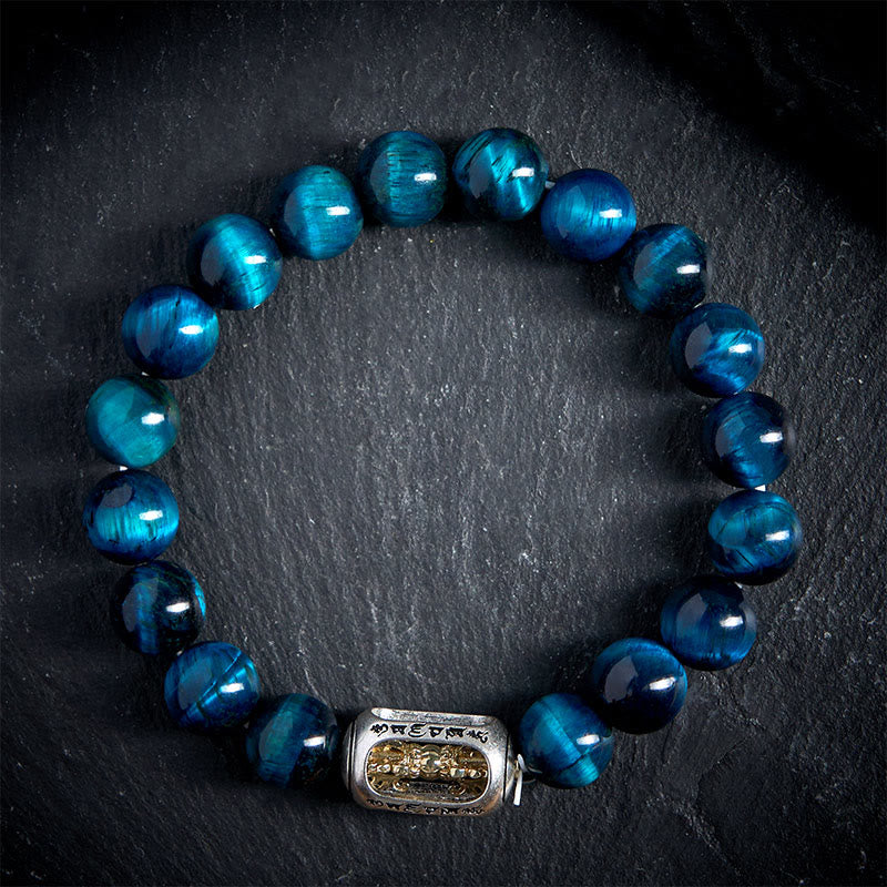 Blue Tiger Eye Om Mani Padme Hum Bracelet | Strength & Balance Secondary image