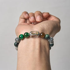 Grey Jasper Tiger Eye Bracelet – Worn on hand against light background showing full beaded composition, natural stone jewelry
