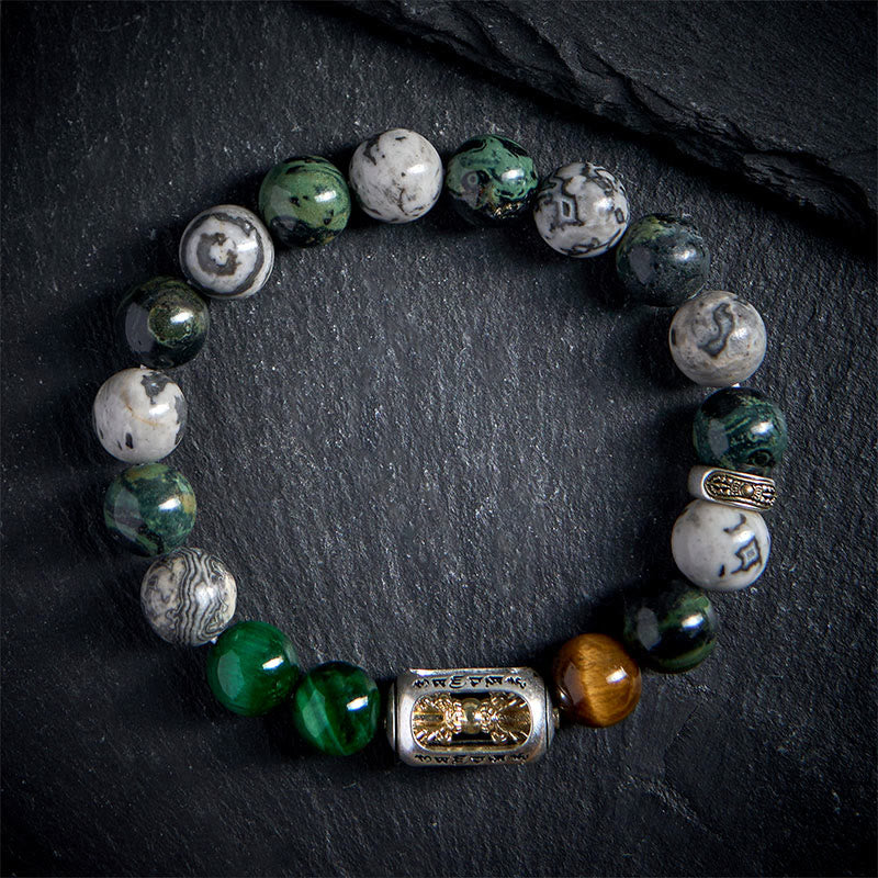 Grey Jasper Tiger Eye Om Mani Padme Hum Bracelet | Protection Secondary image