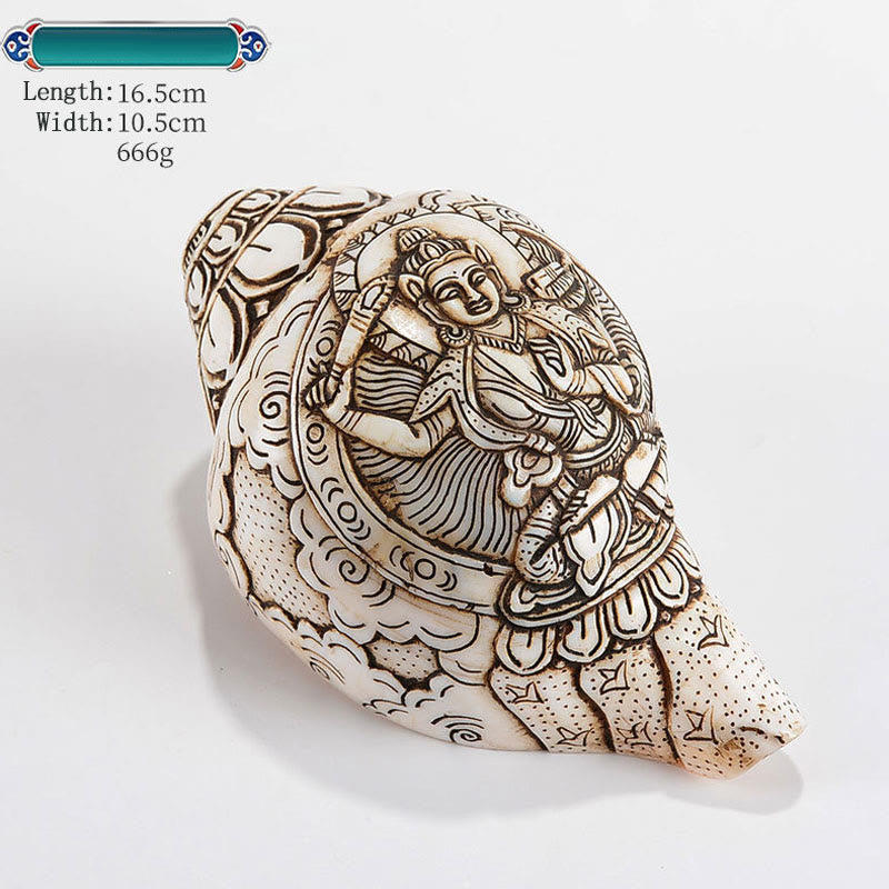 Engraved Shankha Wealth Conch – on office desk with lucky bamboo, professional prosperity decoration