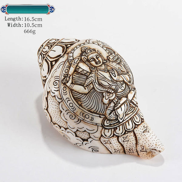 Engraved Shankha Wealth Conch – on office desk with lucky bamboo, professional prosperity decoration