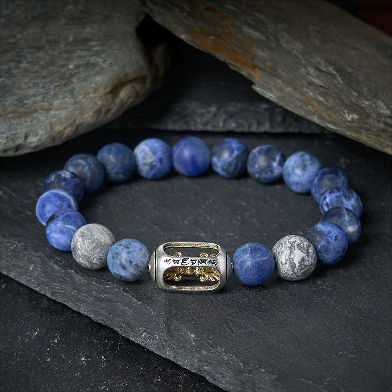 Pulsera de jaspe gris sodalita Om Mani Padme Hum | Armonía e intuición Imagen secundaria del producto