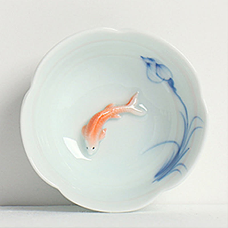 Koi Fish & Lotus Ceramic Kung Fu Tea Cup | Prosperity & Perseverance