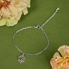 Lotus Titanium Steel Bracelet – silver lotus pendant on green, delicate chain