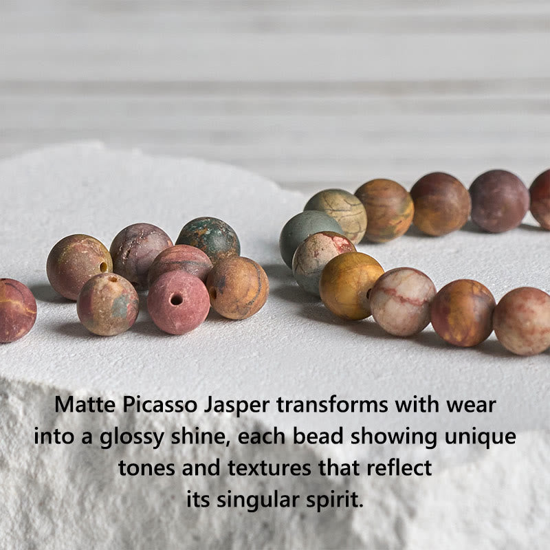 Picasso Jasper Lotus Bracelet – matte Picasso jasper beads with unique abstract patterns, natural gemstone