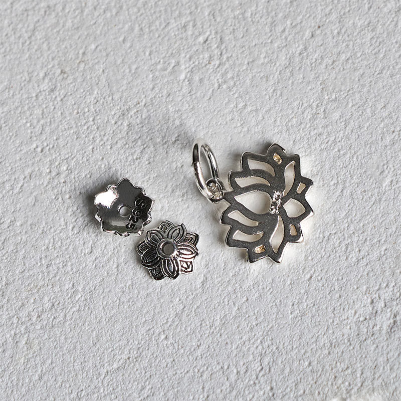 Sterling Silver Lotus Charm components showing S925 modular pendant parts