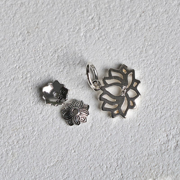 White Turquoise Lotus Bracelet – sterling silver lotus charm components, S925 detail, silver jewelry parts