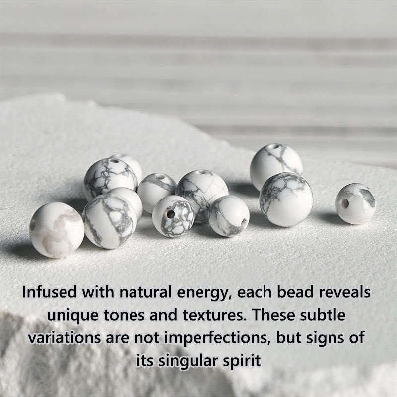 White Turquoise Lotus Bracelet – loose polished beads on stone slab, natural grey veining texture, turquoise beads