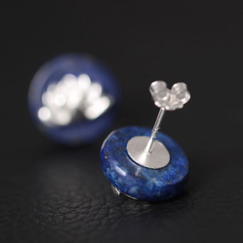 Lapis Lazuli Stud Earrings – rear view showing sterling silver post and butterfly clutch backing, blue stone