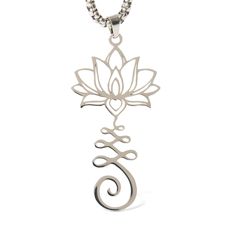 Chakra Lotus Necklace – Silver lotus heart pendant on clean white background, chakra necklace