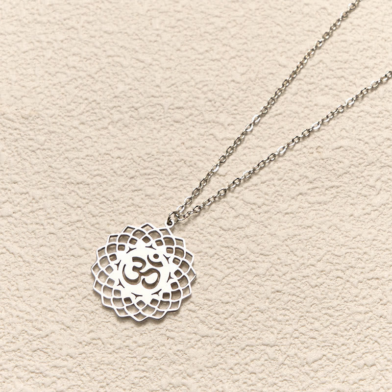 Silver Om lotus cutout necklace on cable chain, meditation jewelry
