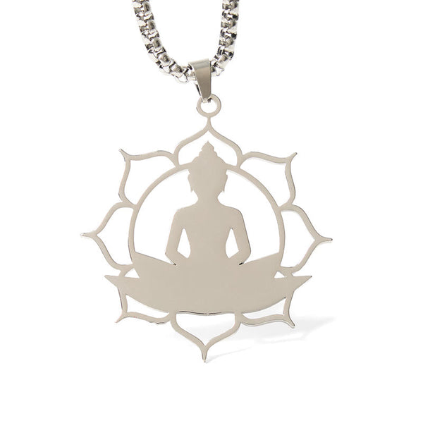Vintage Lotus Sitting Buddha Stainless Steel Necklace – stainless steel quality test card, waterproof hypoallergenic proof