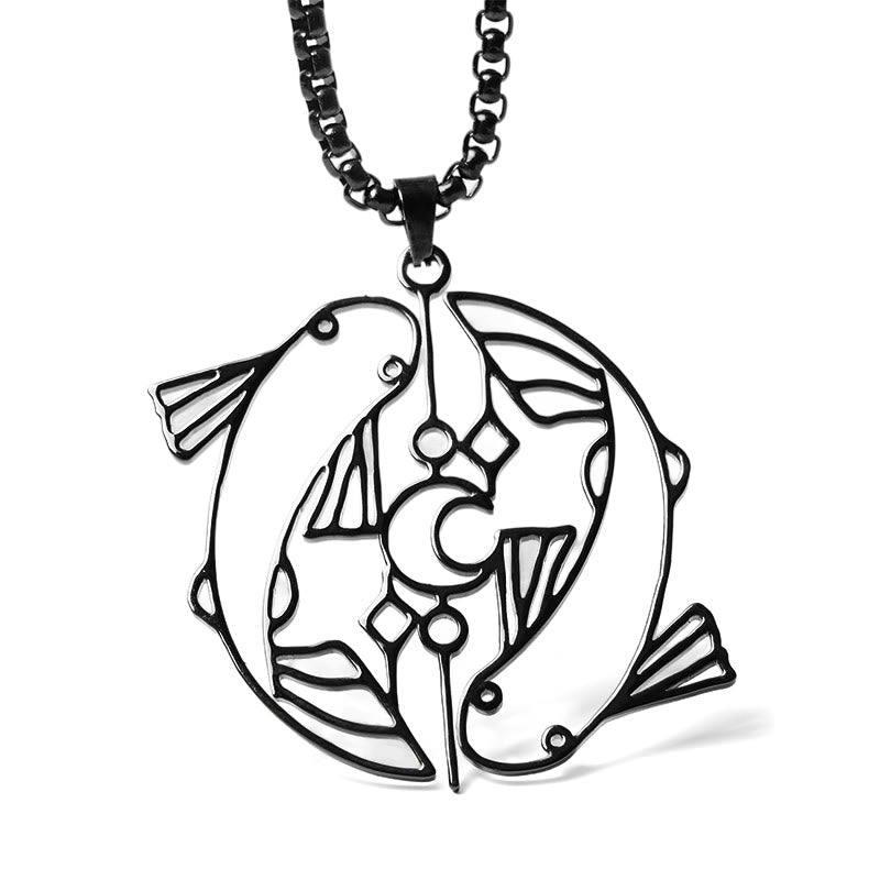 Vintage Koi Fish Hollow Luck Necklace – black koi pendant, three-quarter on pure white background
