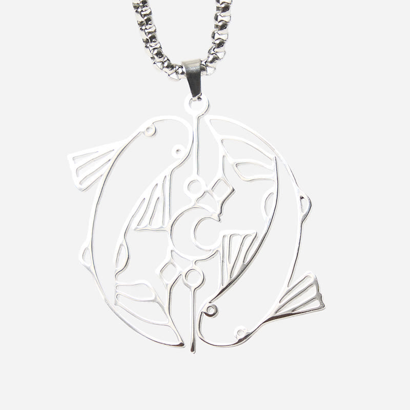 Vintage Koi Fish Hollow Luck Necklace – silver koi pendant, front view on pure white background