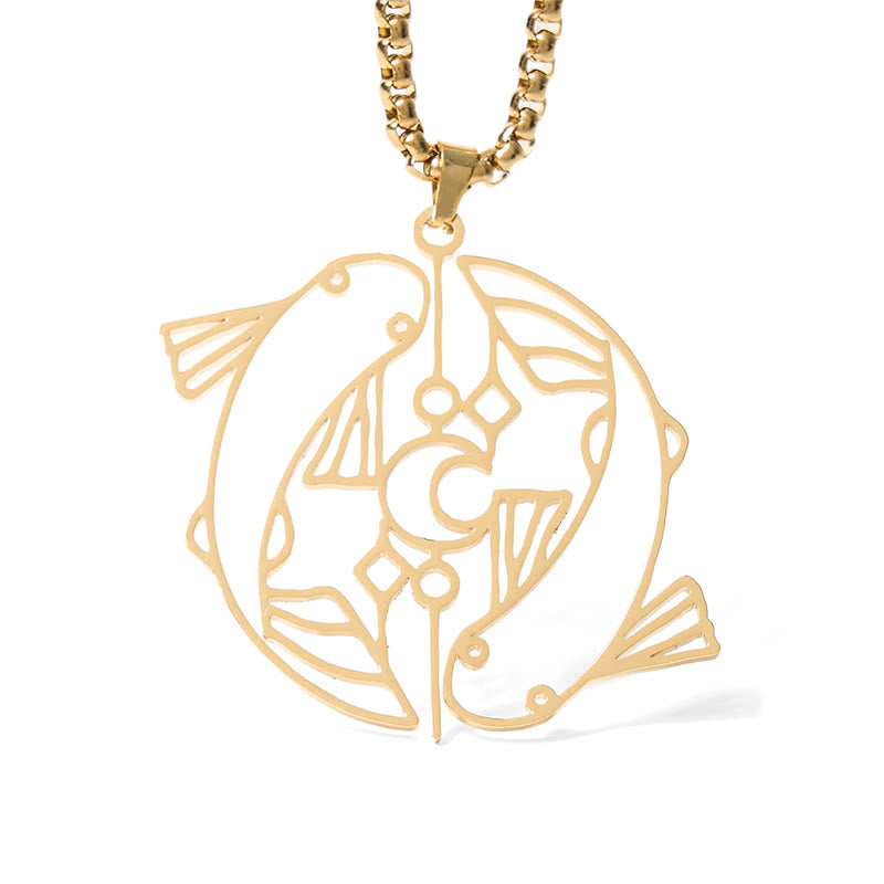 Vintage Koi Fish Hollow Luck Necklace – gold koi pendant, front view on pure white background