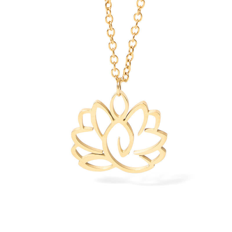 Hollow Lotus Necklace – Gold openwork lotus flower on white background, enlightenment and purity necklace