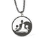 Yin Yang Buddha Stainless Steel Necklace – front black round pendant Buddha yin yang cutout box chain white, front-view