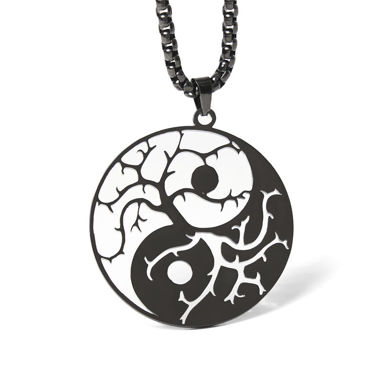 Yin Yang Branches Necklace – Black pendant on white studio background, yin yang jewelry Main image