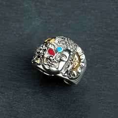 Half Demon Half Buddha Lotus Copper Ring – side profile detail with carved lotus band texture, copper finish