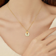 Hetian Jade Lotus Peace Buckle Necklace - frontal view on white background showing full pendant detail, Classic
