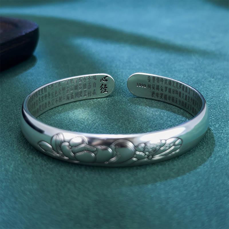 Heart Sutra Lotus Copper Bracelet - interior Heart Sutra text engraving with S999 mark, Spiritual
