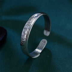 Heart Sutra Lotus Copper Bracelet - upright side view showing carved lotus and band depth, Elegant