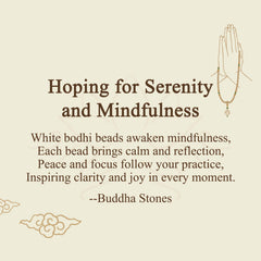 Bodhi Seed Lotus Mala - line art illustration with anjali mudra hands and lotus pendant, spiritual graphic