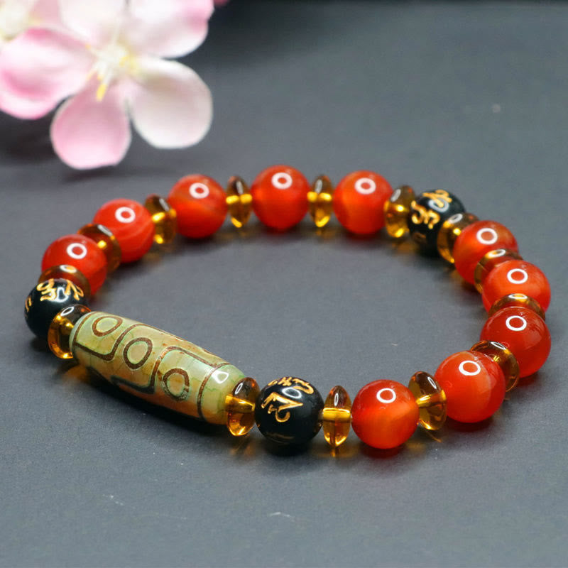 Red Agate Nine-Eye Dzi Bead Bracelet Secondary image