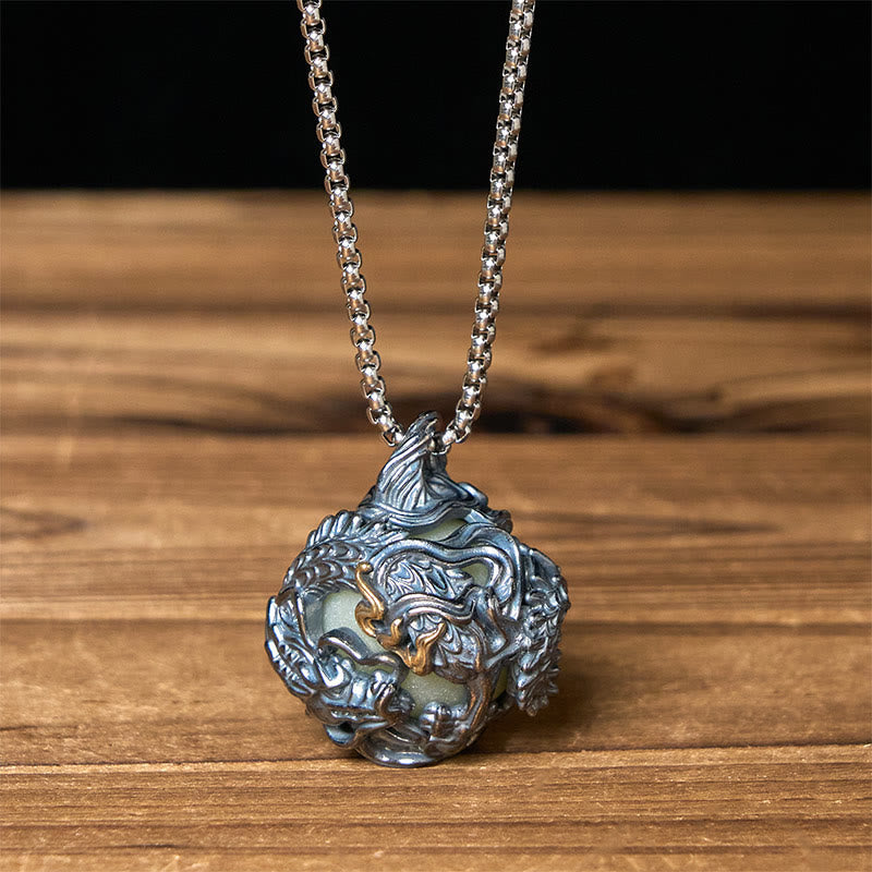 Copper Dragon Pendant Necklace – box chain with detailed dragon bale and glowing core, Strength