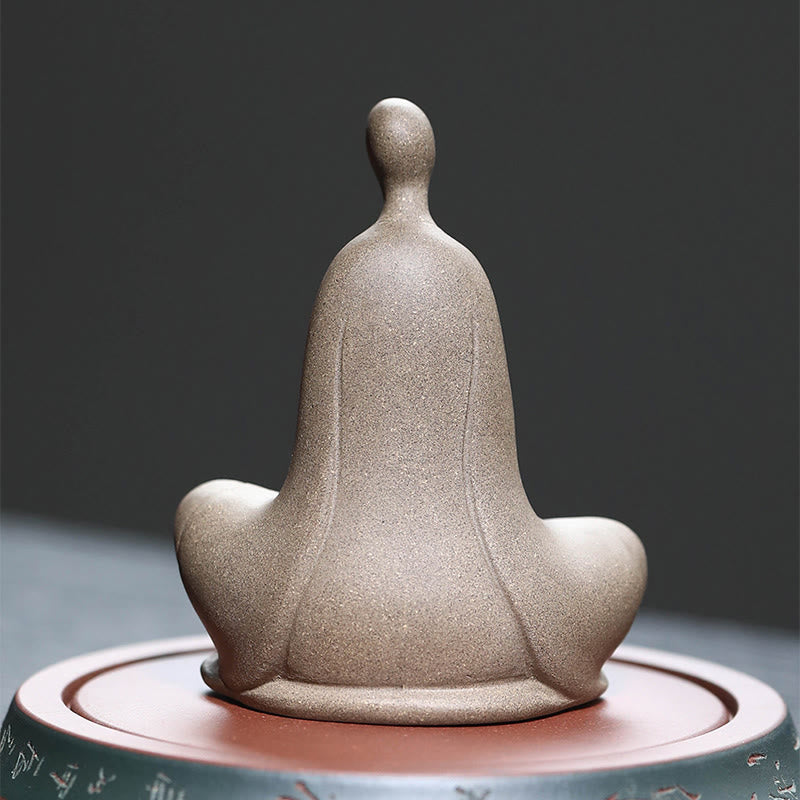 Ceramic Formless Buddha Prayer Statue – back view of hooded robe, gray matte ceramic, smooth curved lines, contemplative form
