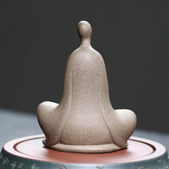 Ceramic Formless Buddha Prayer Statue – back view of hooded robe, gray matte ceramic, smooth curved lines, contemplative form