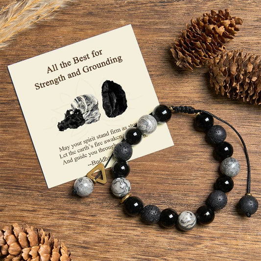 Black Obsidian Lava Rock Yin Yang Bracelet | Strength & Grounding