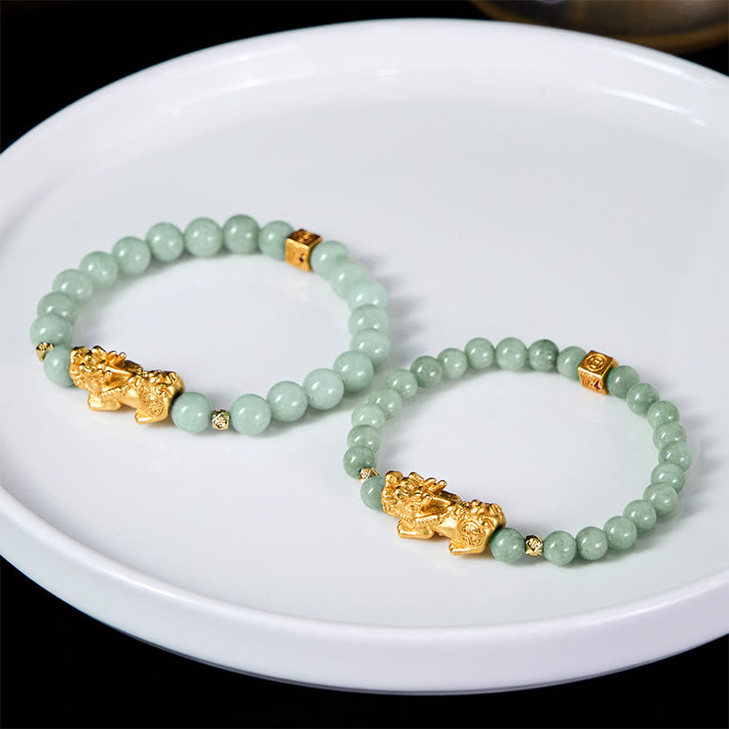 Golden Pi Xiu Charm Jade Prosperity Beaded Bracelet – Buddha Stones standard gift box with pouch and brochure, packaging