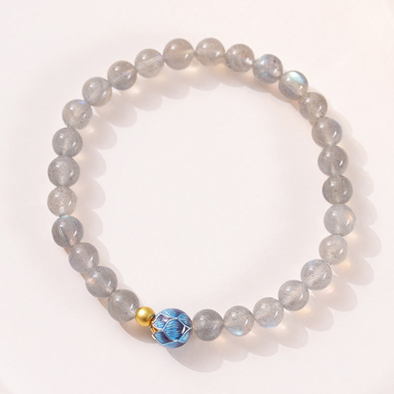 Natural Moonstone Lotus Bracelet – moonstone and blue lotus bead top-down, love