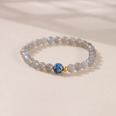 Natural Moonstone Lotus Bracelet – moonstone beads with blue lotus cloisonne, healing