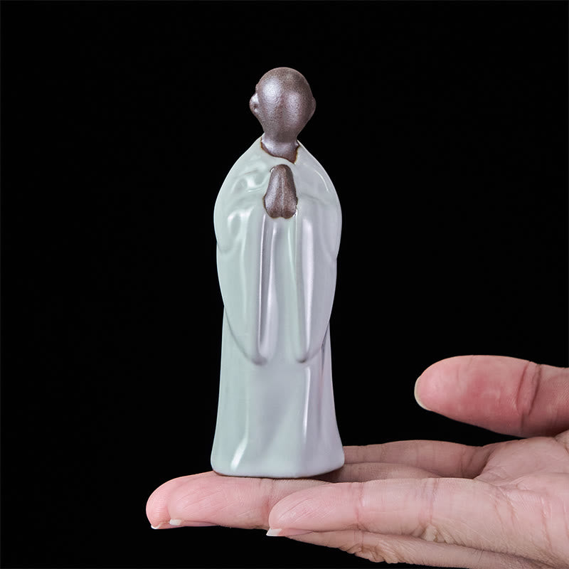 Meditation Monk Ceramic Statue – serenity decor with monk statue and pampas, monk statue, serenity decor, ceramic figurine