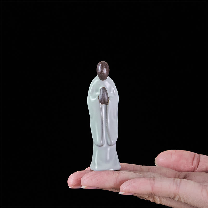 Meditation Monk Ceramic Statue – close-up of dhyana mudra hands resting on lap, monk statue, serenity decor, ceramic figurine