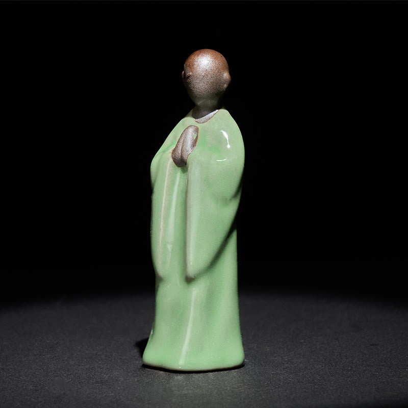 Meditation Monk Ceramic Statue – angled view showing depth of robe folds, monk statue, serenity decor, ceramic figurine