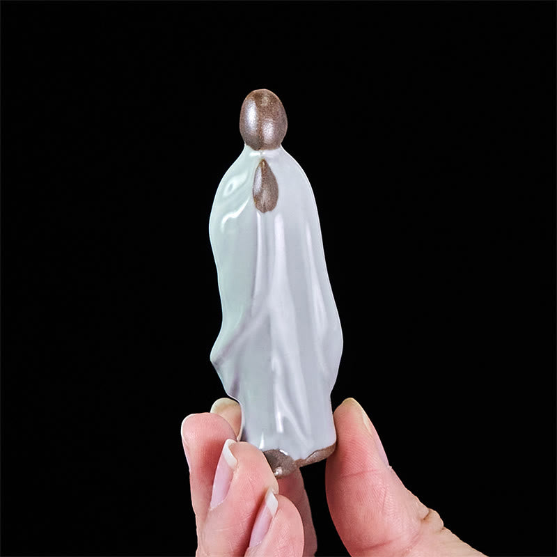 Meditation Monk Ceramic Statue – size dimension graphic showing height and, monk statue, serenity decor, ceramic figurine
