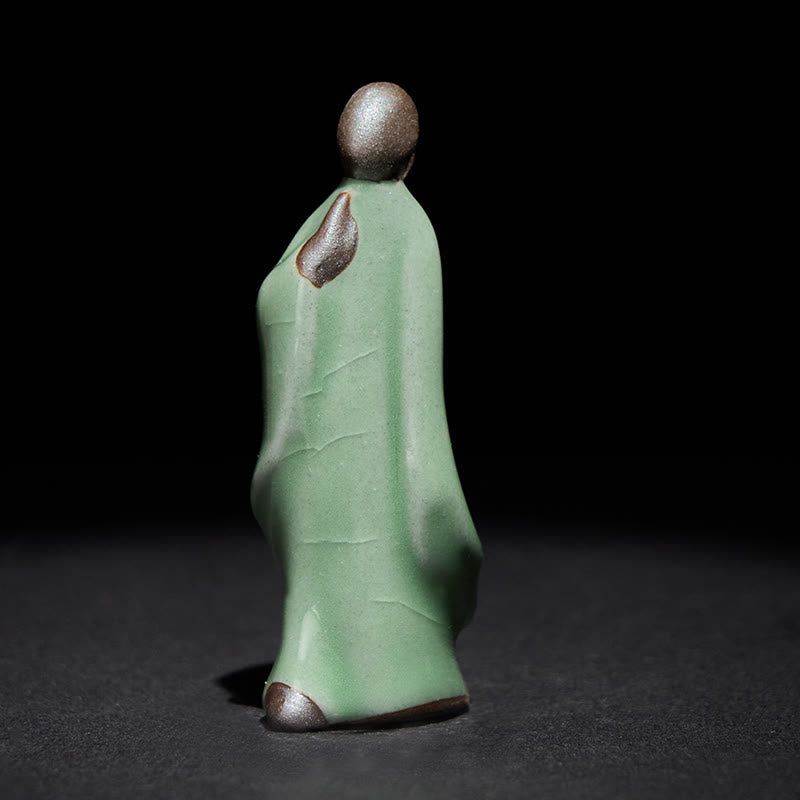 Meditation Monk Ceramic Statue – two-tone glaze monk with cream and brown, monk statue, serenity decor, ceramic figurine