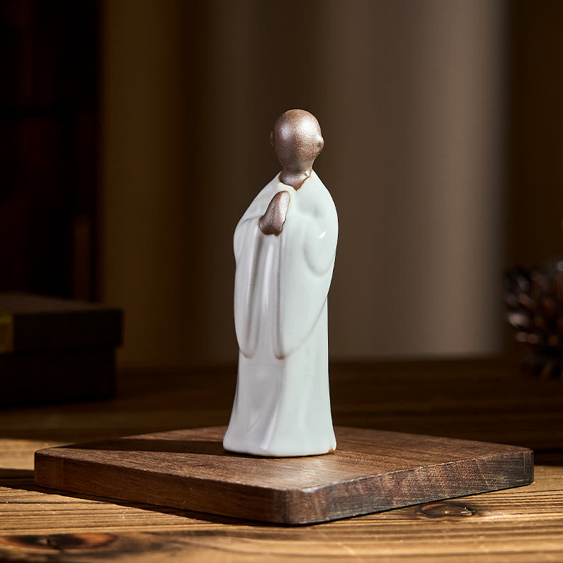 Meditation Monk Ceramic Statue – pair of monk statues facing each other on, monk statue, serenity decor, ceramic figurine