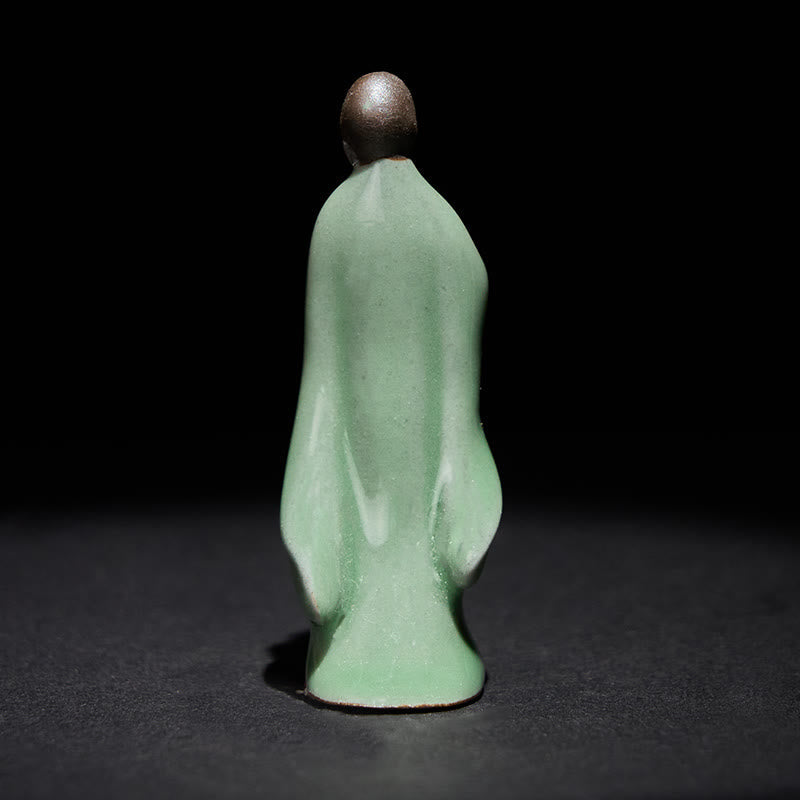 Meditation Monk Ceramic Statue – monk statue from below showing stable wide, monk statue, serenity decor, ceramic figurine