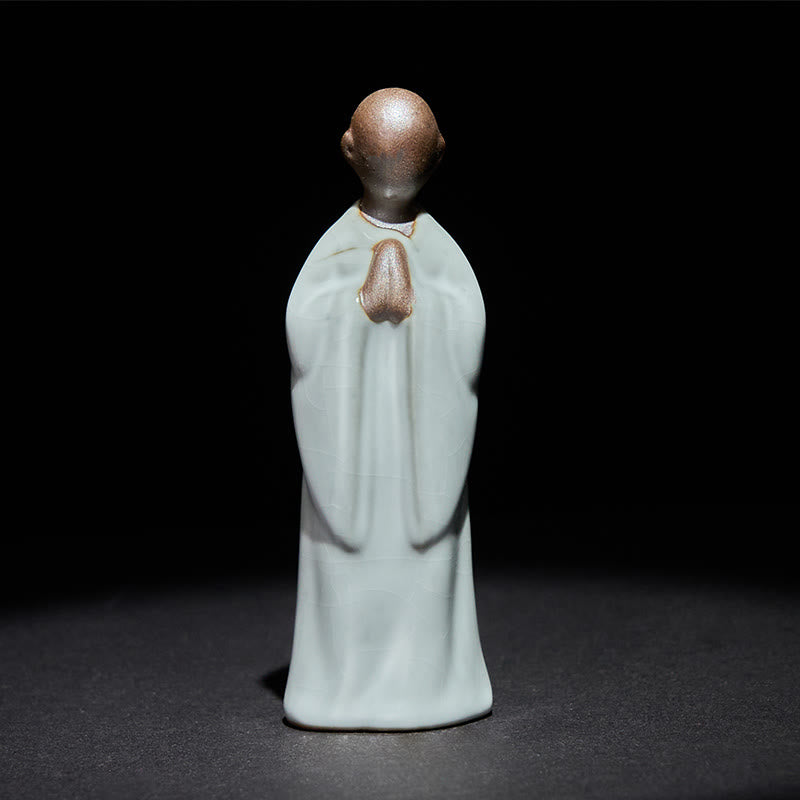 Meditation Monk Ceramic Statue – cream glazed ceramic monk with crackle, monk statue, serenity decor, ceramic figurine