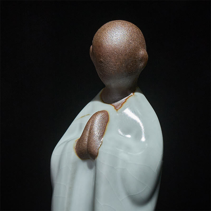 Meditation Monk Ceramic Statue – statue in woven basket with tissue paper, monk statue, serenity decor, ceramic figurine