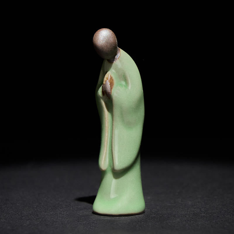 Meditation Monk Ceramic Statue – monk statue on white background for clean, monk statue, serenity decor, ceramic figurine