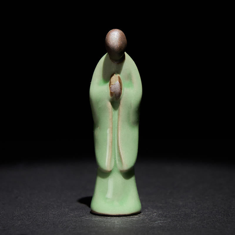 Meditation Monk Ceramic Statue – close-up of monk ear showing elongated lobe, monk statue, serenity decor, ceramic figurine