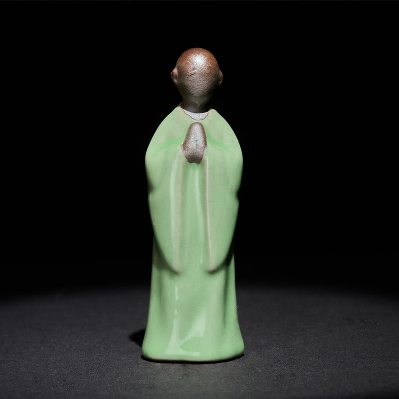 Meditation Monk Ceramic Statue – monk statue gift set with card and ribbon bow, monk statue, serenity decor, ceramic figurine