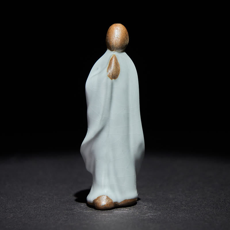 Meditation Monk Ceramic Statue – monk figurine on nightstand beside oil, monk statue, serenity decor, ceramic figurine