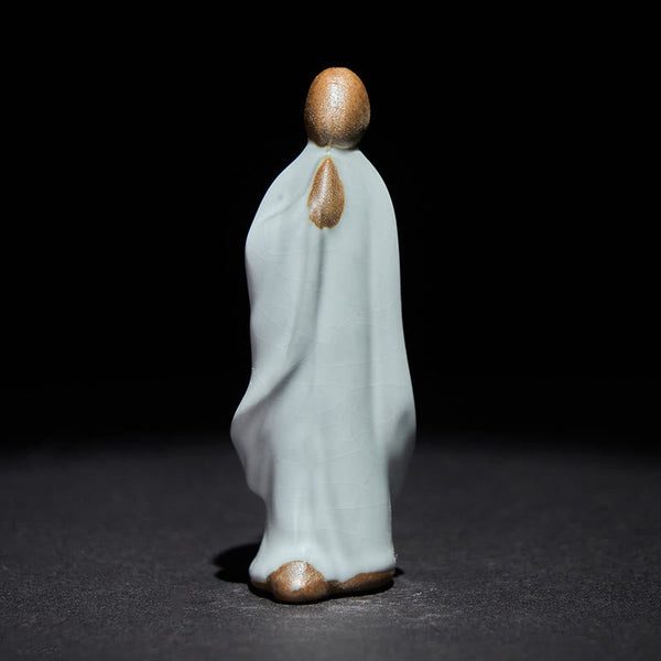 Meditation Monk Ceramic Statue – monk figurine on nightstand beside oil, monk statue, serenity decor, ceramic figurine